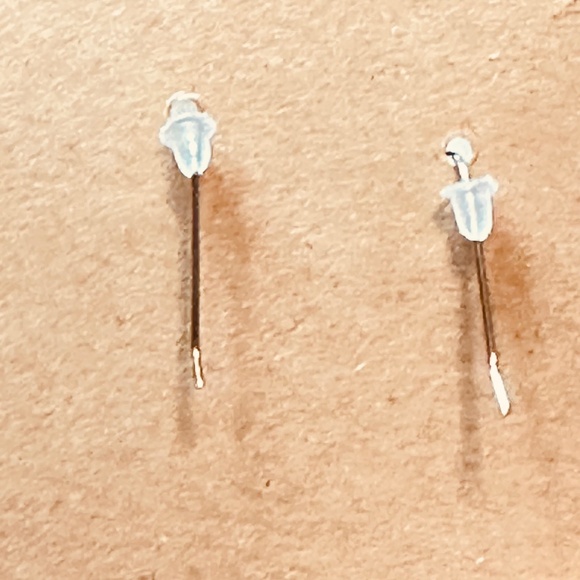 Silver Tone & Blue Stone/Bead Earrings. Hinge at Halfway - Picture 3 of 6